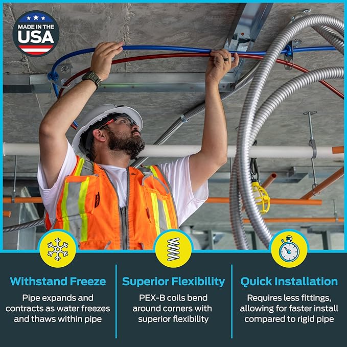 SharkBite 1/2 Inch x 100 Feet Blue PEX-B, PEX Pipe Flexible Water Tubing for Plumbing, U806B100