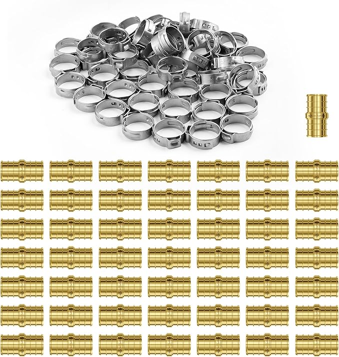 VEVOR Pipe Fittings, 3/4" 50PCS Brass Pipe Fittings, Clamp-style Straight-Through Pipe Connector Brass Air Fittings, Heavy Duty Plumbing Fittings Tube Adapter for Heating/Shower Systems,Water Pipes