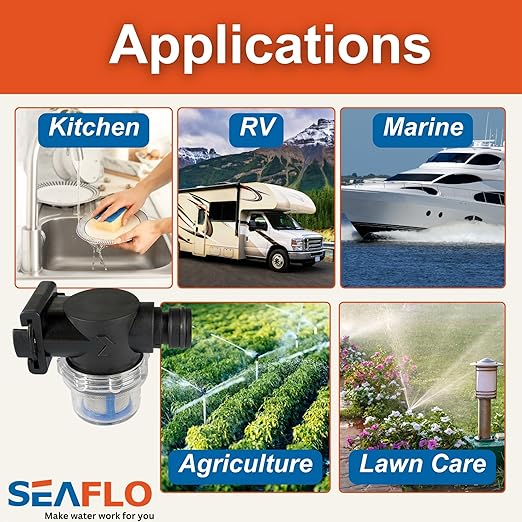SEAFLO Inline Water Pump Filter 52S02-3/4" Male Quick Attach with 1/2" Hose Barb, 50 MeshSteel Strainer with Plastic Shell, Fits SEAFLO 56 Series Pumps, RV, Marine, Agriculture, Lawn Care (10-Pack)
