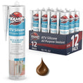 Kraken Bond Brown Silicone Sealant Waterproof% 100-10 fl oz Cartridge - RTV Silicone Caulk Kitchen and Bathroom, All Purpose, Window Caulking Sealant Outdoor, RV, Exterior Use Silicon - 12 Pack