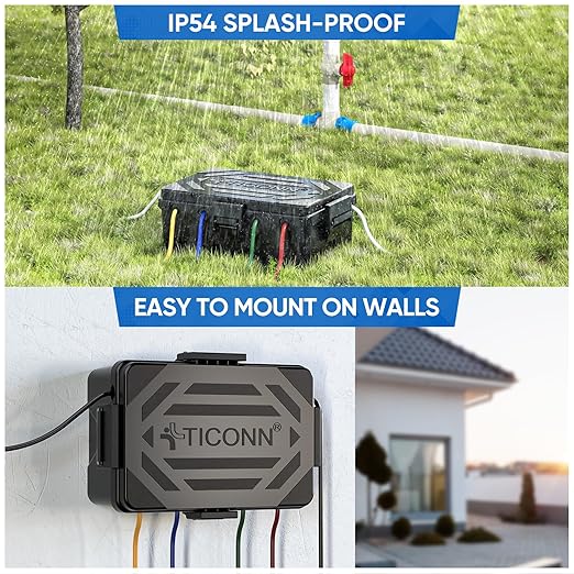 TICONN Outdoor Electrical Box, IP54 Splash-Proof Outdoor Extension Cord Cover, Protects Power Strip, Plug, Socket, Timer, Holiday Lights (Black, Large)