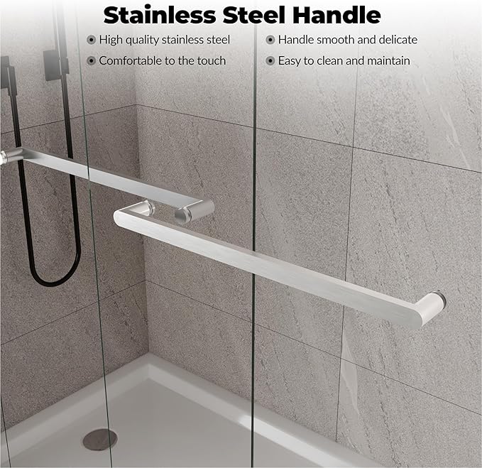 44-48 Inch Sliding Shower Door with 8mm Tempered Glass - Adjustable Width Bypass Shower Enclosure, Aluminum Alloy Square Frame & Brushed Nickel Finish for Modern Bathroom Remodel