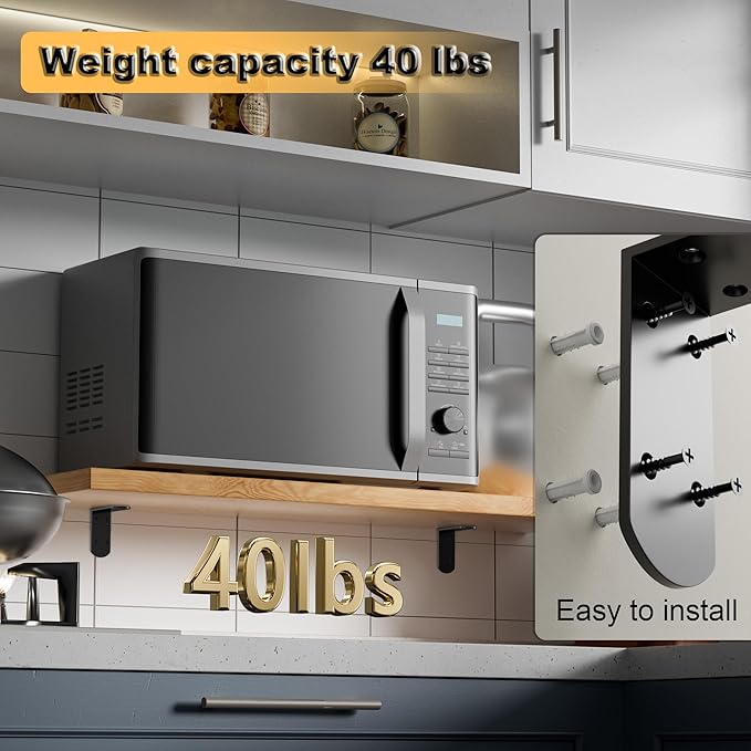 Alise 4Pcs Stainless Steel L Brackets for Shelves Black, Small Floating Shelf Brackets, 90 Degree Right Angle Bracket, Heavy Duty Metal L Bracket Corner Brackets for Wood Furniture (3.35X3.35 in)