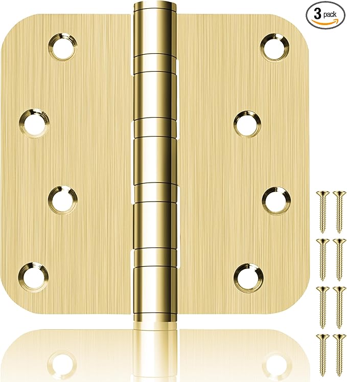 3 Pack 4" Heavy Duty Door Hinges with 5/8'' Radius Corner, 4in x 4in Stainless Steel Door Hinges for Exterior & Interior Doors, Smooth and Quiet (Gold)