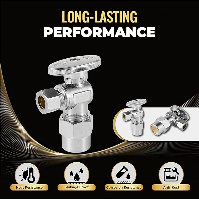 30-Pack Foskan CPVC Angle Stop Valve,1/4 Turn Shut off Valve 1/2" CPVC x 3/8" OD,Chrome Plated Brass