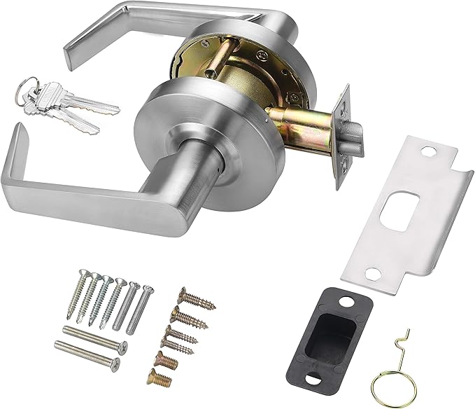 LYNN HARDWARE Classroom Commercial Door Lock - Heavy-Duty Designer Handles for Doors - Durable Grade 2 Indoor Locks for Doors - Cylindrical Lever Door Handle Lock - Satin Chrome