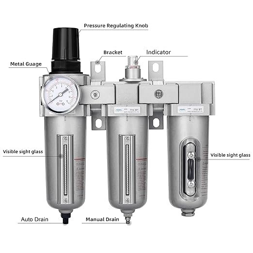 NANPU 1/2" NPT Industrial Grade 3 Stage Air Drying System - Particulate Filter, Coalescing Filter, Desiccant Dryer & Air Regulator, Metal Bowl, Auto Drain, Suitable for Paint Spray＆ Plasma Cutter