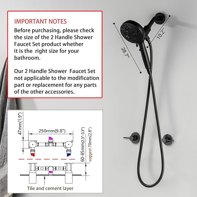 2 Handle Shower Faucet Set with High Pressure 10 Spray Magnetic Guidance Docking System, Wall Mount