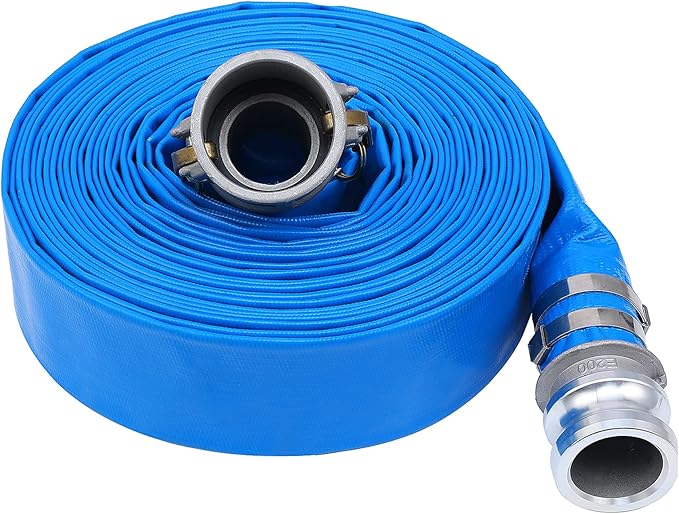 2-1/2" x 100ft PVC Lay Flat Discharge Hose With Aluminum Camlock C & E Fittings, Cam Lock Fitting Type F included, Heavy Duty Reinforced Pump Backwash Hose Assembly