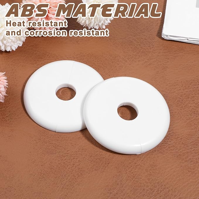 2 Pcs Wall Split Flange, ABS Round Self Adhesive Escutcheon Plate, 17mm Buckle Design Plumbing Cover Plates for Faucet, Bathroom, Kitchen, Toilet Decorative (White)