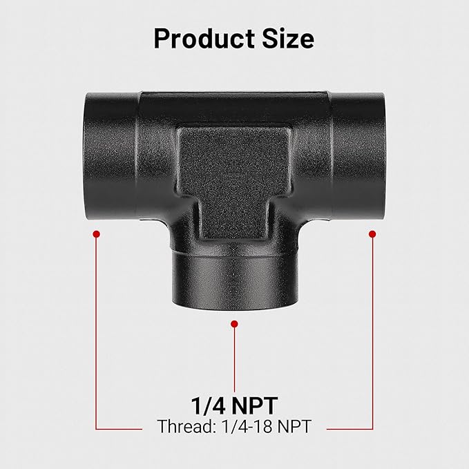EVIL ENERGY 1/4 NPT Female Tee Fitting Adapter T Union Aluminum Black