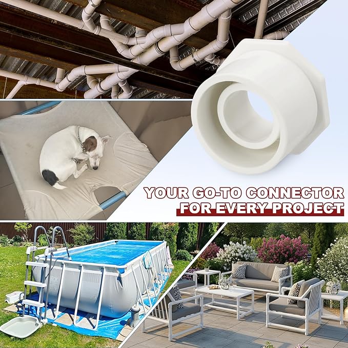 10Pcs 1 1/2" x 3/4" PVC Reducer Bushing Fitting, SCH40 (Socket x Socket) Furniture Grade PVC Pipe Fitting, Reducer Bush Adapter for Home Sewer Plumbing, Industrial, Pipe Connection