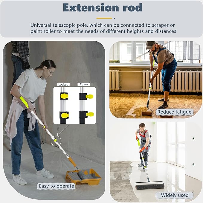 Self-Leveling Cement Tool Kit, Stainless Steel Scraper Self-Leveling Rake, Spike Roller, Floor Construction Roller, Spiked Shoes, Telescopic Pole for Beginners, Professionals