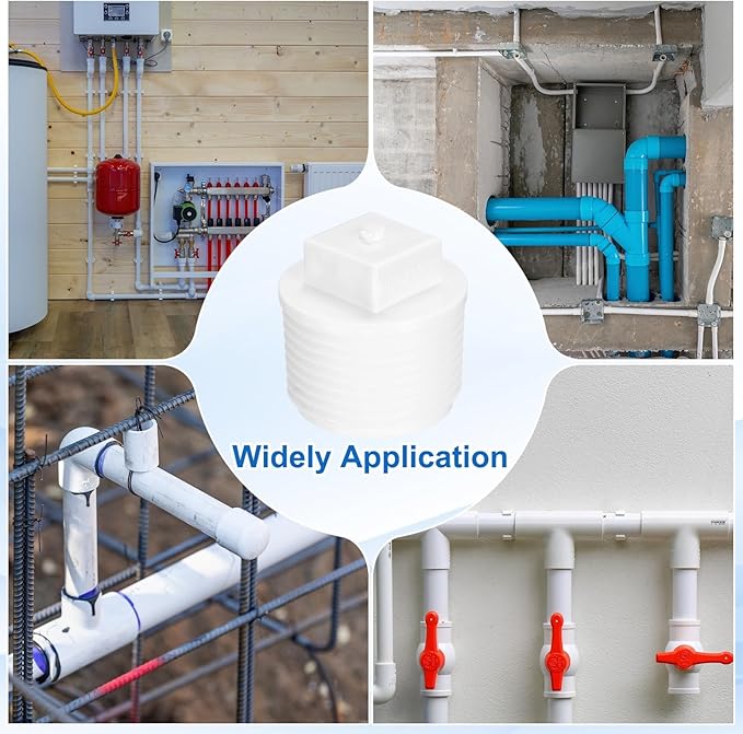 uxcell 5Pcs 3/4 Inch PT Male Thread PVC Pipe Fitting Plug, Cleanout Plugs, Water Drain End Caps Coupling Adapter with Tape for Water Heater Supply Lines, Plumbing, White