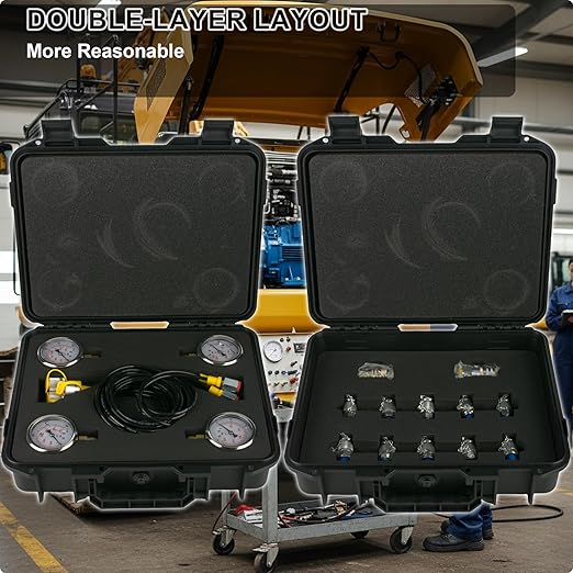Hydraulic Pressure Test Kit w/ 4 Gauges & 12 Coupling, Excavator Pressure Gauge Testing Tester Coupling Set