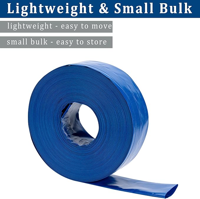 2-1/2 in x 50 ft Pool Backwash Hose Heavy Duty Drain Discharge Double PVC Lay flat General Purpose Vinyl Hose, Burst Resistant for Water Transfer Sump Pump Pool Filter (2.5in 50ft fiber reinforced)