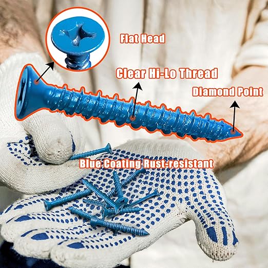100Pcs 3/16" x1-3/4 Concrete Screws with Drill Bit, Flat Head Concrete Cement Screws Anchor Assortment Kit for Masonry, Block Brick or Stucco