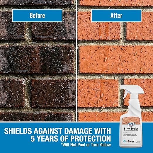 Rainguard Water Sealers Brick Sealer Spray, Penetrating Protection Against Rain and Moisture Damage, for All Brick & Mortar Surfaces, Silane/Siloxane Waterproofer, Natural Finish, Ready-to-Use, 16 oz