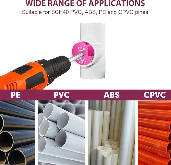 1-1/4 Inch PVC Pipe Reamer, PVC Fitting Saver, Plastic Pipe Fitting Reamer Socket Saver Plumbing Tool for Schedule 40 CPVC ABS Hub, with 3/8-Inch Hex Shaft, Fits Standard 1/2" Drills