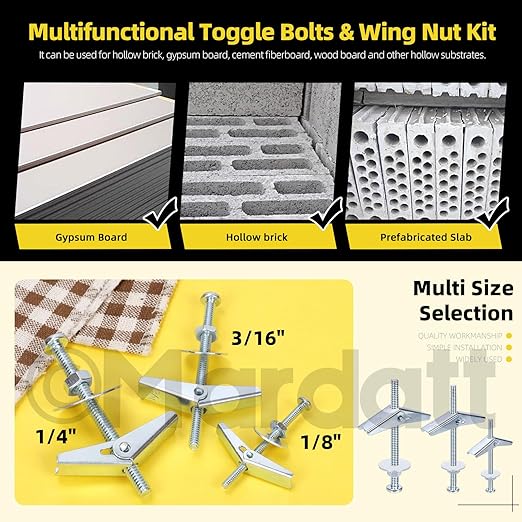 30 Sets 1/8" Toggle Bolts and Wing Nuts, Metal Toggle Bolts Round Head Toggle Wing Nut Bolt Set Butterfly Toggle Anchors for Hanging Heavy Items on Drywall