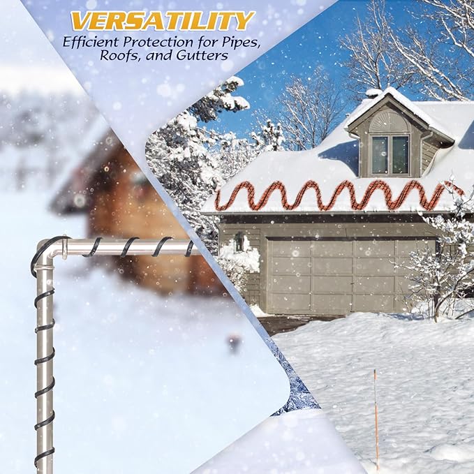 110FT Heat Tape for Water Pipes, -40°F Deicing Cable,Pipe Heat Cables for Roof,Gutter，Farm，Freeze Protetion Heating Wires, Heated Water Hose,Plumbing Fixtures,120V 5W/FT (110FT)