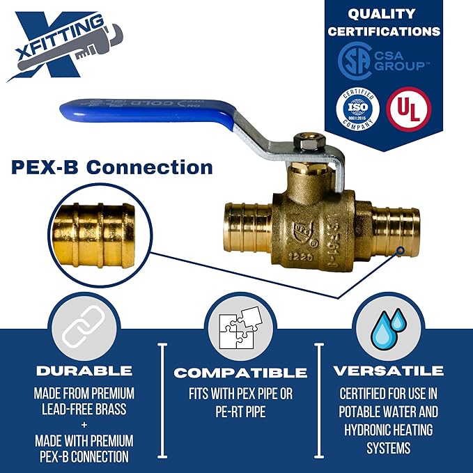 XFITTING 4 Pieces 3/4" Pex Ball Valve Hot & Cold, 24-2-3&4=4X (4 Packs)