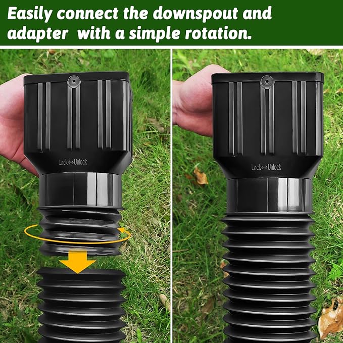 2 Pack Gutter Downspout Extensions 138" with Filter, Corrugated Flexible Gutter Pipe, Rain Diverter, Down Spout Drain Extension, Extendable from 31.5" to 138", Screws for Included, Black