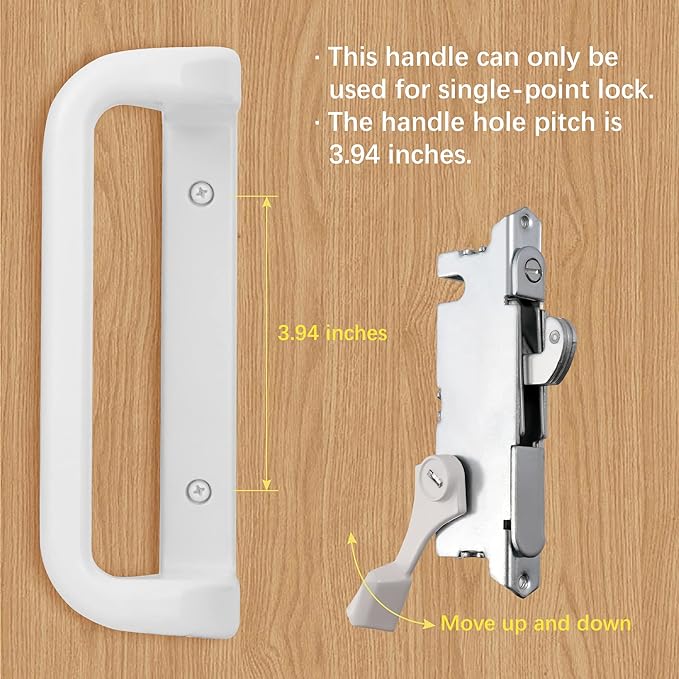 House Guard White Patio Door Handle Set with Mortise, Suitable for Replacement Doors Lock 3-15/16”Screw Hole Spacing.Choices That Add a Unique to Your Patio Glass Sliding Door.
