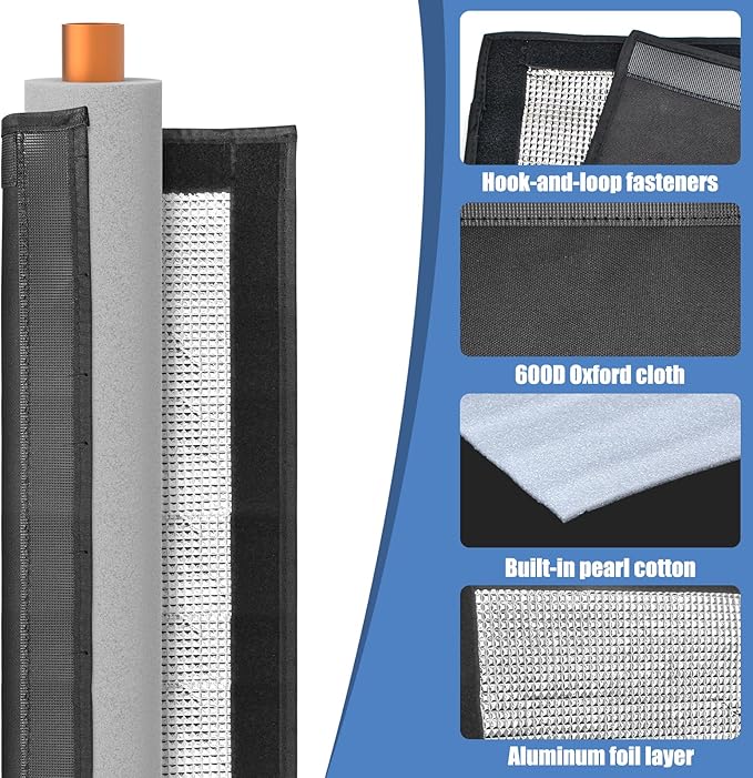 2PCS HVAC Copper Pipe Insulation Cover 3FT, 36×10.2 Inch with 15 Zip Ties 3-Layer 600D Oxford HVAC Line Insulation Sleeve for Outdoor, AC Pipe Insulation for Central Air Conditioning and Mini Splits