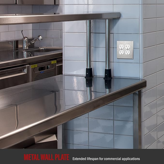 ENERLITES Double Duplex Receptacle Metal Wall Plate, Stainless Steel Outlet Cover, Corrosion Resistant, 430 Stainless Steel, Mid-Size 2-Gang 4.88" x 4.92", UL Listed, 7722M, Silver