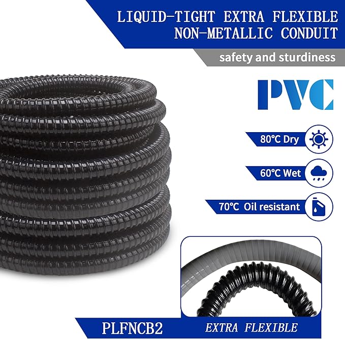 (1/2" Dia * 50 Feet) Yariwiz Black Special Extra Flexible Electrical Conduit Liquid Tight PVC Conduit Kit with 5 PCS Coupling, 3 PCS Elbow and 10 PCS Strap, Sealtight Seal Flex Liquidtight Wire