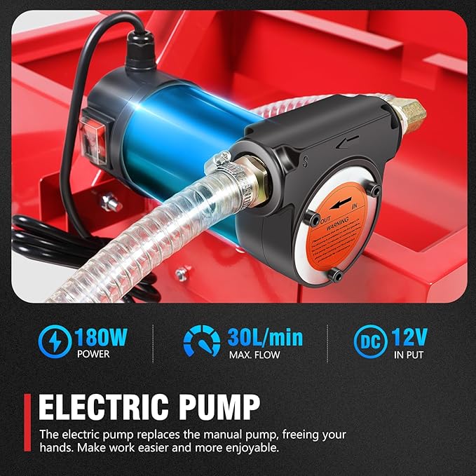 DNA Motoring 20 Gallon Electric Oil Drain Pan with Pump, Evacuation Hose, T-Handle, Low Profile for Trucks Buses RVs, TOOLS-00385