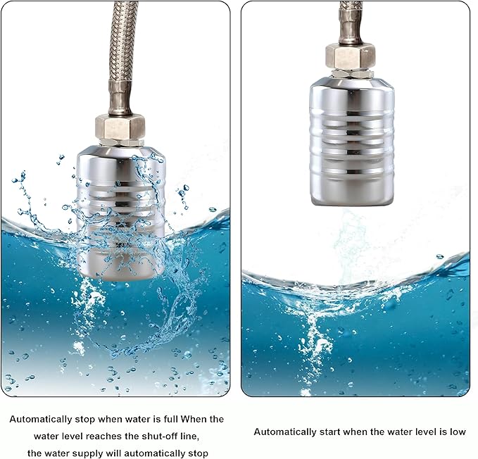 2 pcs Water Float Valves - Stainless Steel Automatic Level Control with 1/2in & 3/4in Connections for Fish Tanks, Swimming Pools, Livestock Water Troughs