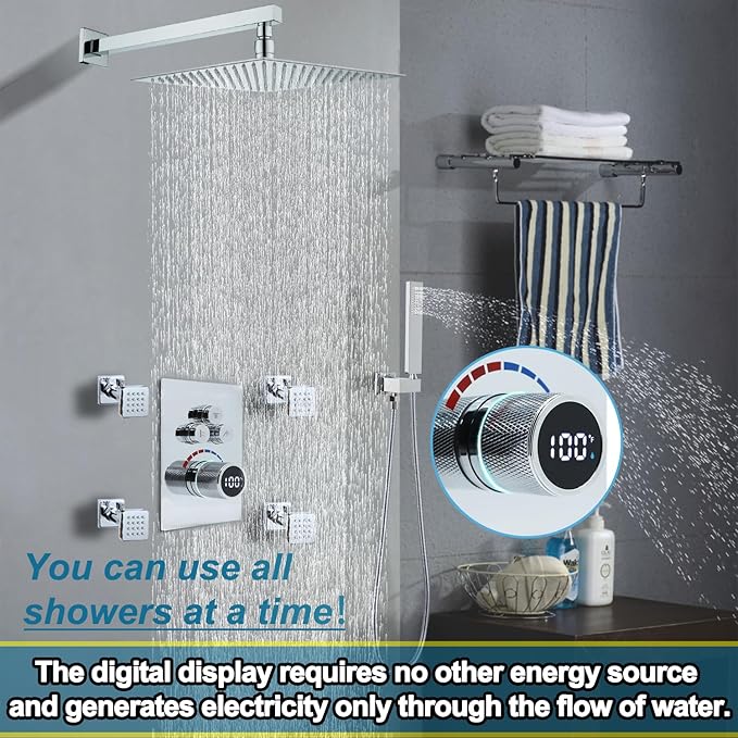 Digital Display Shower Valve Shower Valve 2 Way Shower Diverter Valve Shower Mixing Valve Can Use All the Time Polished Chrome
