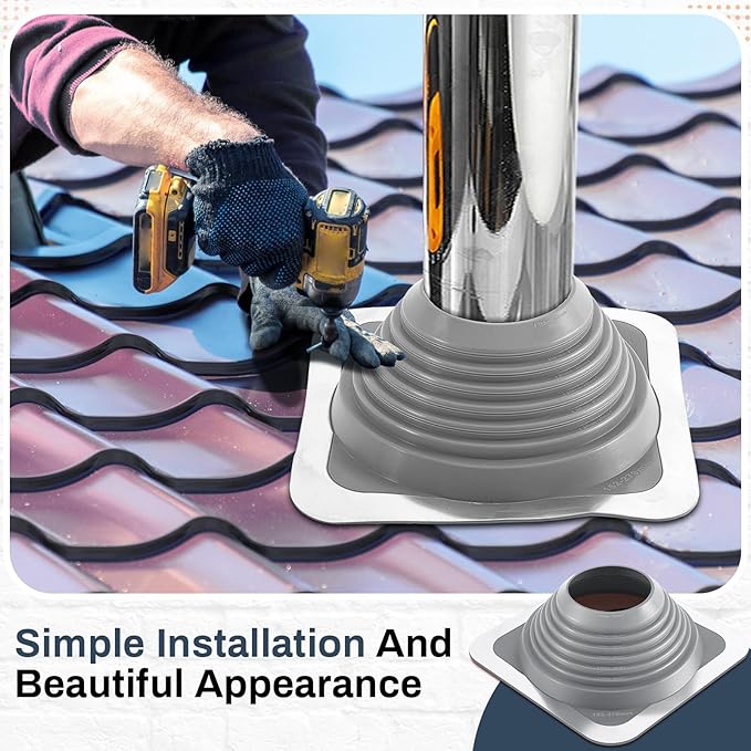 #7 Metal Roof Vent Boot Chimney Flashing Roof Jack Pipe Vent for Pipe Od 6 to 11 Sleeve Square Base Epdm (14 Inch, Grey)