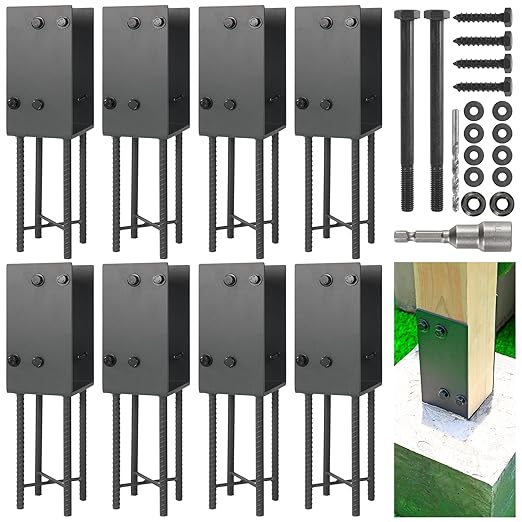 4"x4" Stainless Steels U-Shape Post Holder, Wet Concrete Post Anchor, Heavy-Duty Post Base Bracket for Fence, Deck Railing, Wood Gazebo, Pergola (8pack-Dark Gray)