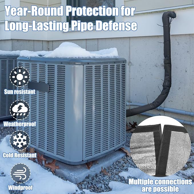 2PCS HVAC Copper Pipe Insulation Cover 3FT, 36×10.2 Inch with 15 Zip Ties 3-Layer 600D Oxford HVAC Line Insulation Sleeve for Outdoor, AC Pipe Insulation for Central Air Conditioning and Mini Splits