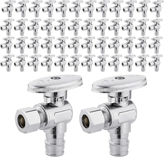 50 PCS EFIELD Stop Valve Pex-a 1/4 Turn Angle 3/8" OD Compression X 1/2" Expansion (F1960), Chrome Plated Brass,(VALVE094-50PCS)