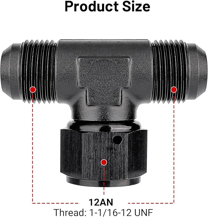 EVIL ENERGY 12AN Male Tee Fitting Adaptor with AN12 Female Swivel on Side Black