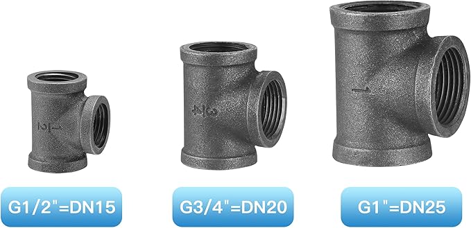 1/2" Threaded Tee, 60 Pack Gray Metal Pipe Fittings for Steampunk Vintage DIY Plumbing, Shelf Brackets, Furniture Décor (60, 1/2 Inch)