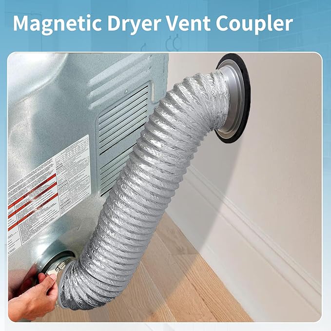 Magnetic Dryer Vent Coupler Self-connect Self-align Dry Vent Connector 4inch, Air Tight Seal with Hose Support, 0-12" Center to Center Offset, Easy Install