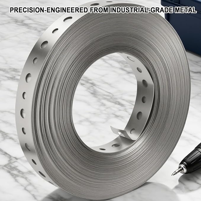 Galvanized Metal Strap 3/4" x 100 FT, Heavy Duty Metal Hanger Strapping with Holes for Plumbing, HVAC & Construction | Includes Storage Case & Work Gloves