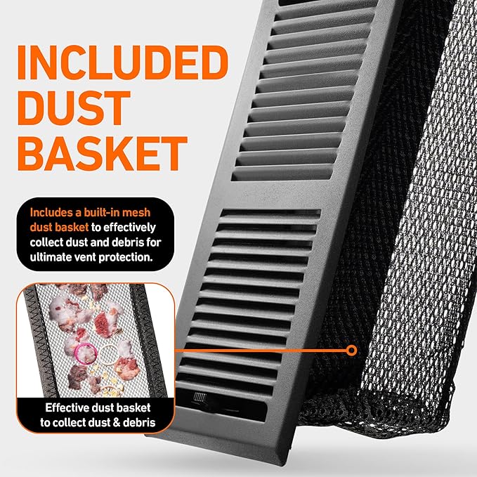 Home Intuition Contemporary Floor Vent Covers 4X14 Inch Floor Register with Mesh Cover Trap Heat and Air Walkable Metal Floor Vent for HVAC Duct, Matte Black