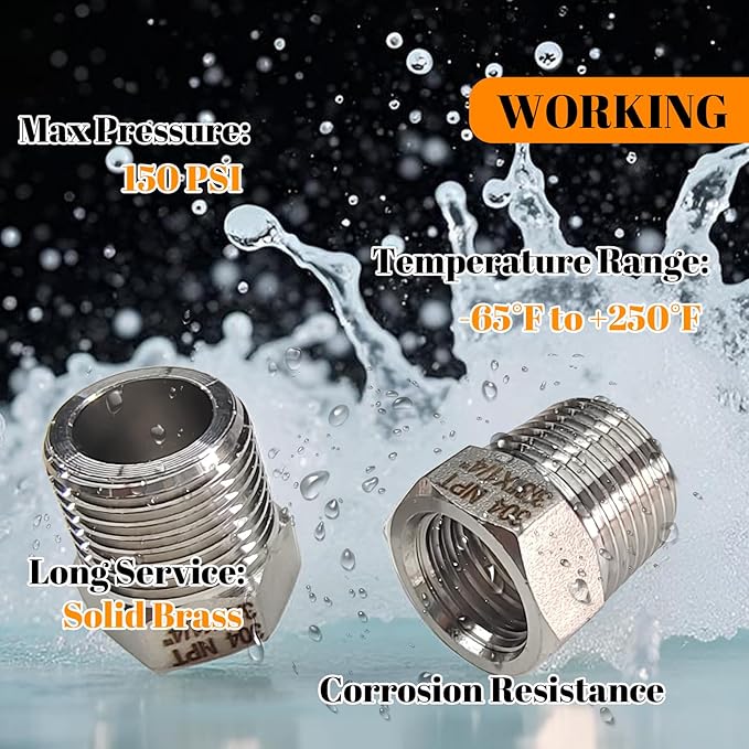 2 Pcs Stainless Steel Bushing 3/8" Male to 1/4" Female, 3/8" to 1/4" NPT Adapter Hex Stainless Steel Reducing Pipe Adapter Fitting Pipe Tube Adapter Convert