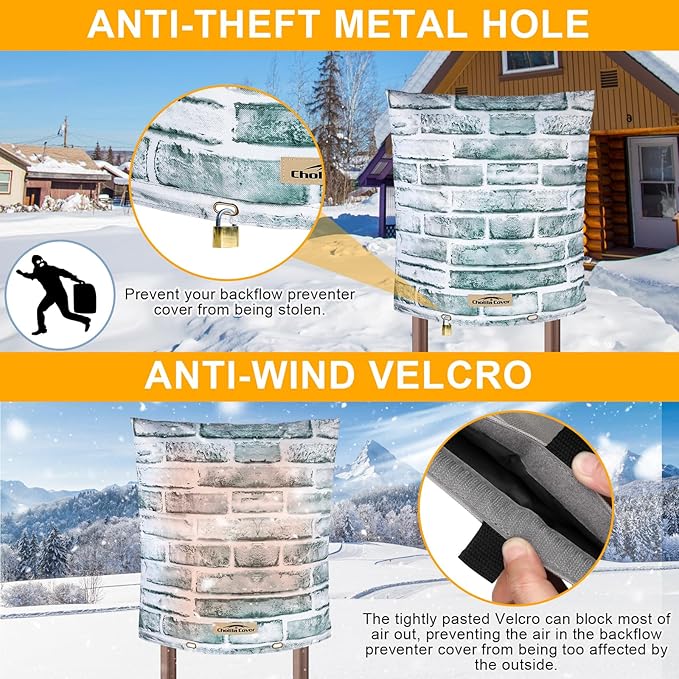 Backflow Preventer Cover Insulated (5˚F) - 16" W x 20" H Backflow Cover for Winter Pipe Freeze Protection - Sprinkler Covers for Outside - Double Wall Insulation Cover Brick White