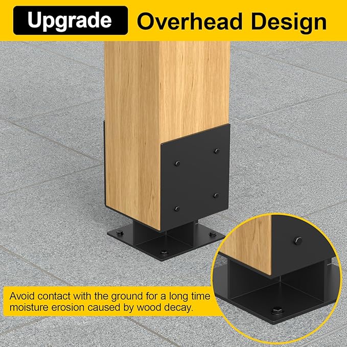 8"x 8" Concrete Post Base, 4Pcs Stainless Steel Adjustable Post Anchor Bracket (Internal 3.5 x 3.5), U-Shape Wood Post Base Holder for Pavilion Deck Porch Handrail Railing Support