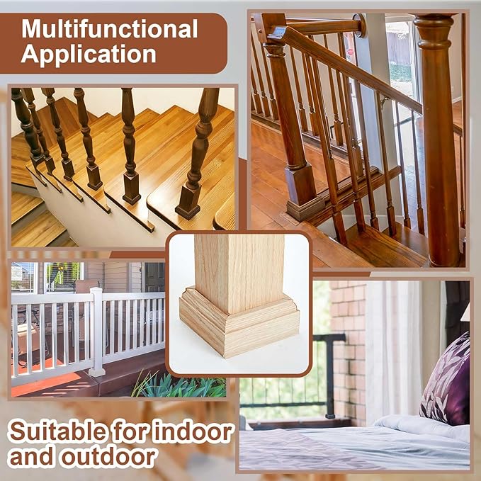 Blulu 4 Set 3-1/2" Newel Post Mounting Kit 16 Pcs L Bracket Metal Post Anchor with 16 Pcs Wood Trim Deck Base Fasteners for Fastening Handrails Balustrades to Stairs and Floors