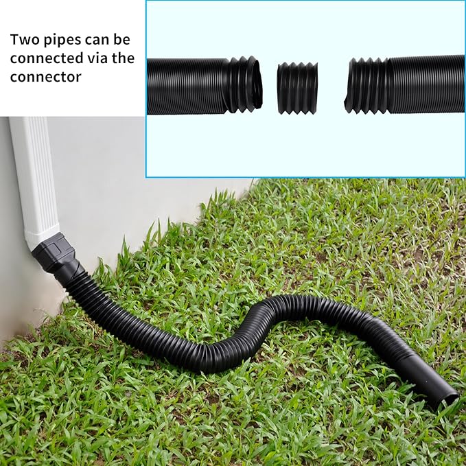 7ft Long Gutter Downspout Extensions, 3.1" OD Gutter Downspout Extender Pipe for 2"×3" Downspout and 3"×4"Downspout, Flexible Pipe Stretched Length 7ft, Black,2-Pack