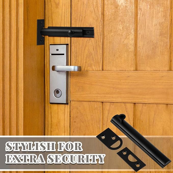 Lothee 4 Pcs Solid Brass Surface Bolt Door Slide Bolt Door Latches for Top of Slide Latch Lock(4",Matte Black)