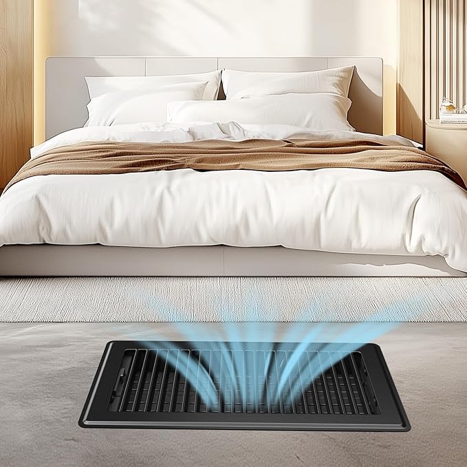 Floor Register Fits 6x12 and 12x6 Duct Opening - Heavy Duty Walkable Floor Vent Covers 4 Pack - High Airflow Adjustable HVAC Air Vent - Steel Rust-Proof Finish Vent Covers for Home & Office - Black